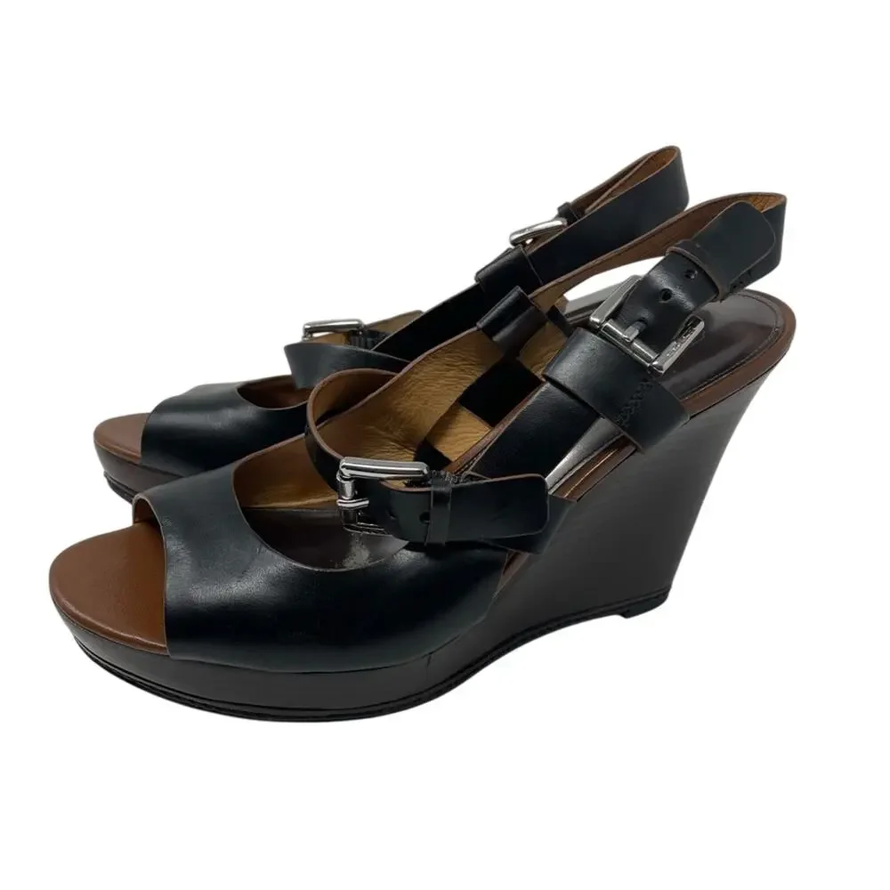 Coach Black Platform Sandals Chunky Wedge 8.5